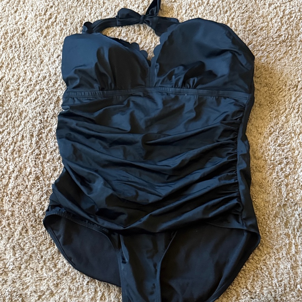 Swimsuits For All Black Ruched Halter One-Piece Swimsuit